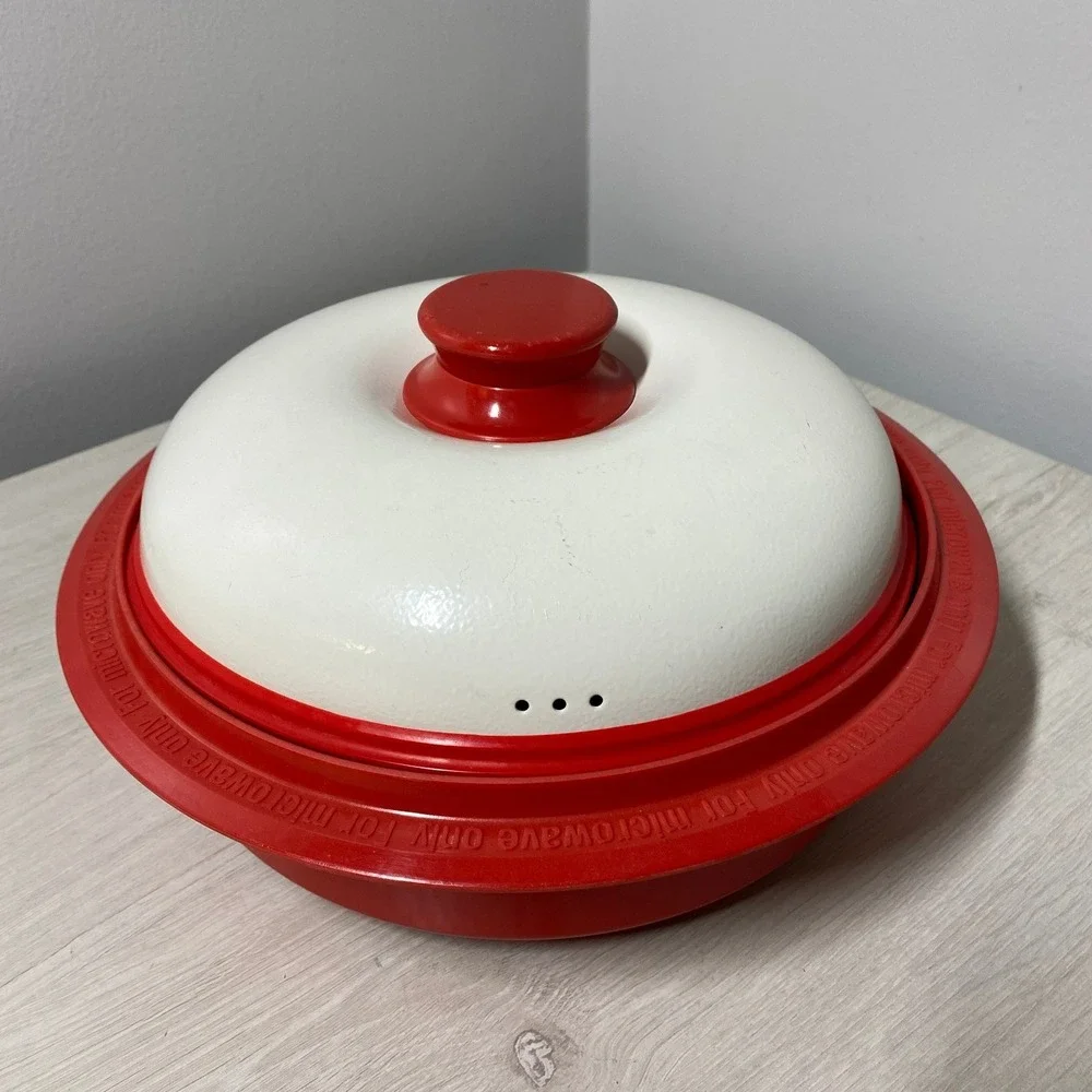 Microwave Cooker Set Grill Pan Steam Plate Egg Poacher Red White Made in Korea